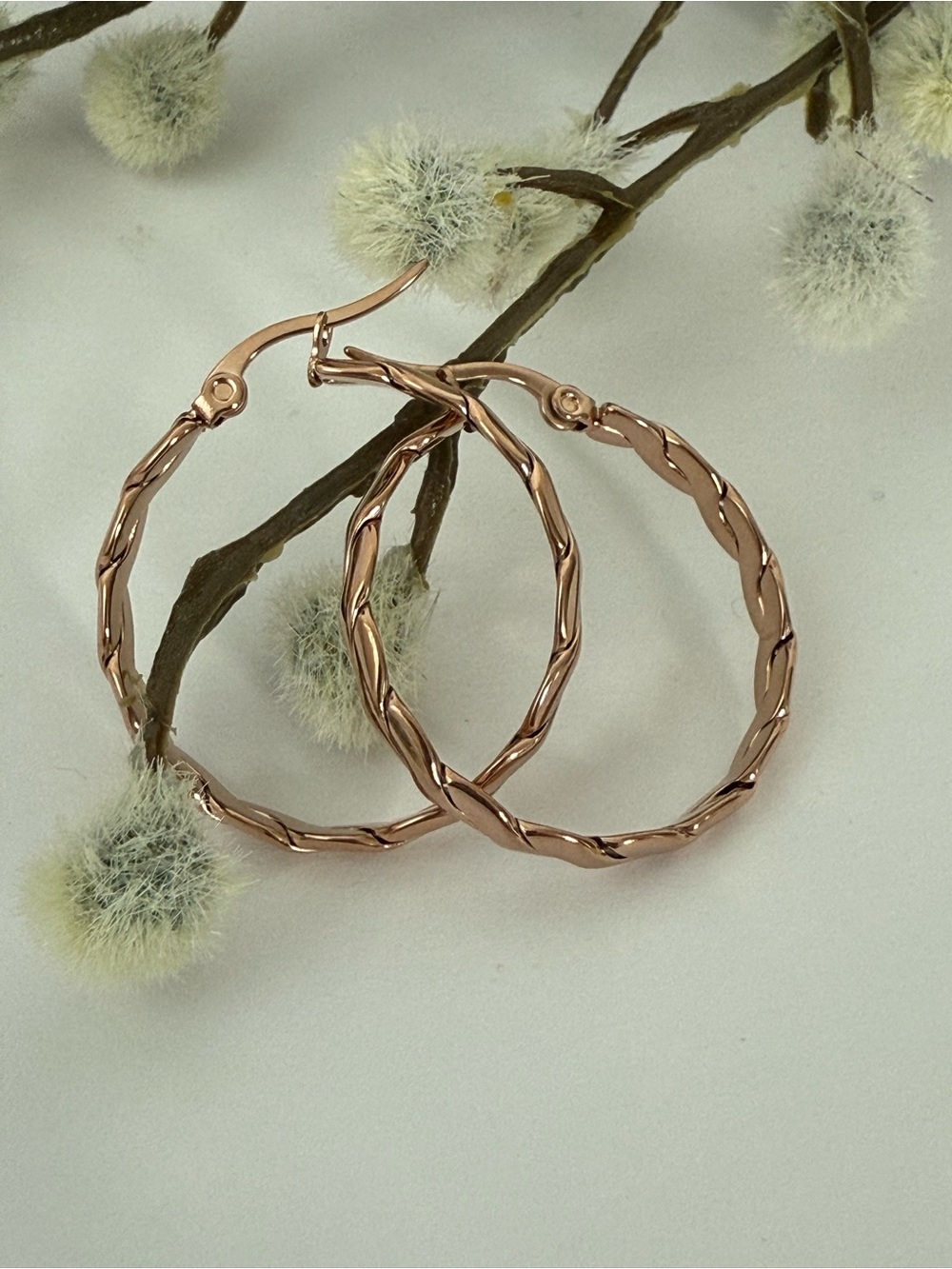 Rose Gold Twisted Hoop Earrings - Women Jewelry